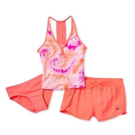 Photo 1 of ZeroXposur Big Kid Girls Tie Dye Tankini Set, Large (14.5/16.5) Plus, Orange
