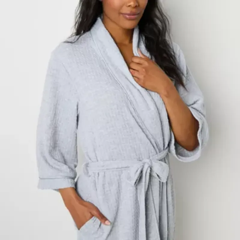 Photo 1 of Liz Claiborne Womens Waffle 3/4 Sleeve Knee Length Robe Gray XL
