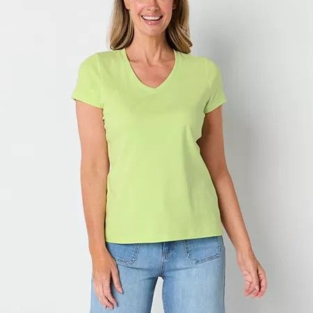 Photo 1 of St. John's Bay Womens V Neck Short Sleeve T-Shirt, Medium, Green
