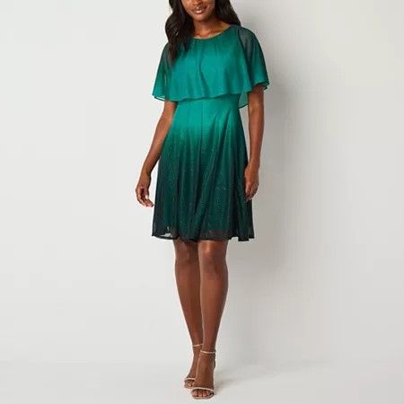 Photo 1 of Danny & Nicole Womens Short Sleeve Ombre Cape Fit + Flare Dress, 12, Green