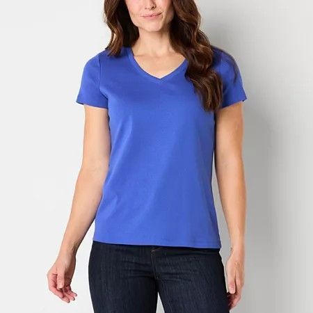 Photo 1 of St. John's Bay Womens V Neck Short Sleeve T-Shirt, Petite Large, Blue