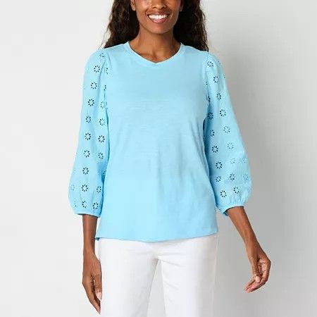 Photo 1 of St. John's Bay Womens Round Neck 3/4 Sleeve T-Shirt, Small, Blue

