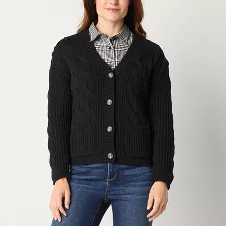 Photo 1 of St. John's Bay Womens V Neck Long Sleeve Button Cardigan, Xx-large, Black