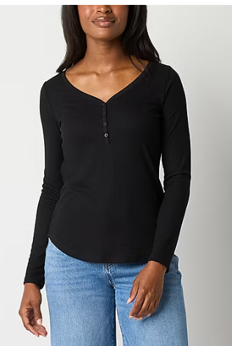 Photo 1 of a.n.a Womens Long Sleeve Henley Shirt med 