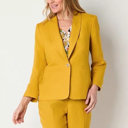 Photo 1 of Black Label by Evan-Picone Linen Blend Womens Classic Fit Suit Jacket, 14, Yellow
