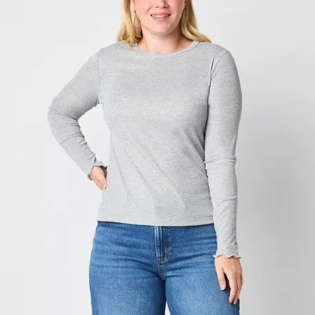 Photo 1 of A.n.a Ribbed Womens Crew Neck Long Sleeve T-Shirt, X-large, Gray
