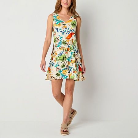 Photo 1 of St. John's Bay Womens Sleeveless Floral MIDI Swing Dresses, Large, White