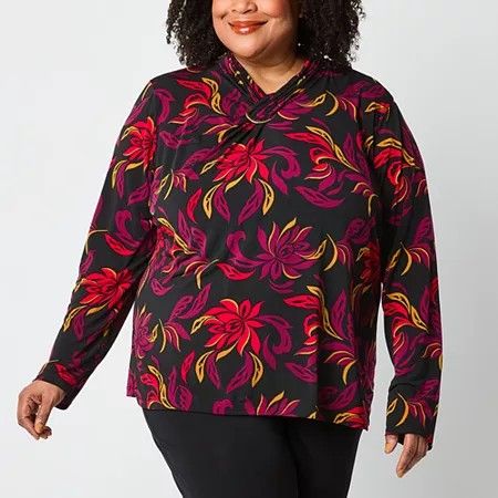 Photo 1 of Liz Claiborne Plus Womens Long Sleeve Blouse, 0x, Black
