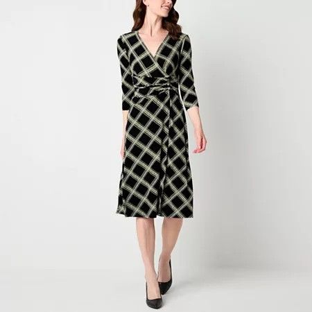 Photo 1 of Robbie Bee Womens 3/4 Sleeve Geometric MIDI Sheath Dress, X-large, Black