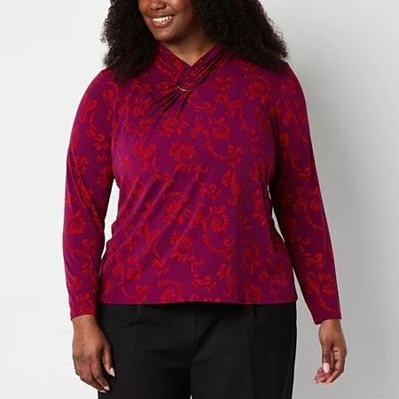 Photo 1 of Liz Claiborne Plus Womens Long Sleeve Blouse, 2x, Purple
