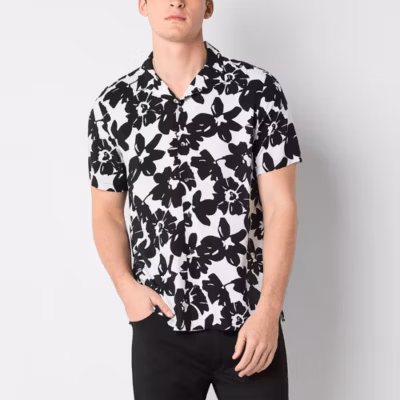 Photo 1 of J. Ferrar Mens Short Sleeve Camp Shirt Black and White Large 
