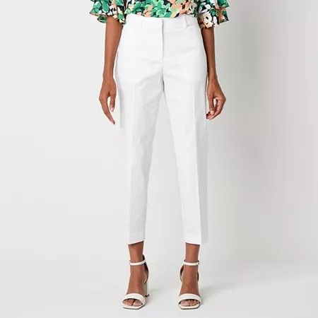 Photo 1 of Liz Claiborne Emma Cotton Sateen Womens Ankle Mid Rise Slim Fit Ankle Pant, 12, White
