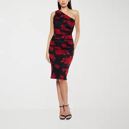 Photo 1 of Premier Amour Womens One Shoulder Sleeveless Floral Sheath Dress, 6, Black