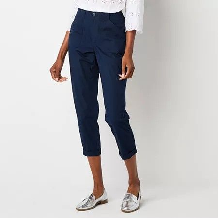 Photo 1 of Liz Claiborne Womens Slim Mid Rise Regular Fit Cropped Pant, 10, Blue
