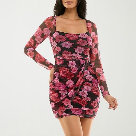 Photo 1 of City Triangle Womens Long Sleeve Floral Bodycon Dress Juniors, Large, Black