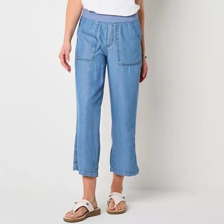 Photo 1 of St. John's Bay Womens Wide Leg High Rise Regular Fit Capri Pant, Petite Medium, Blue