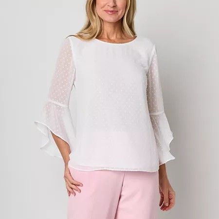 Photo 1 of Black Label by Evan-Picone Womens Crew Neck 3/4 Sleeve Blouse, Medium, White
