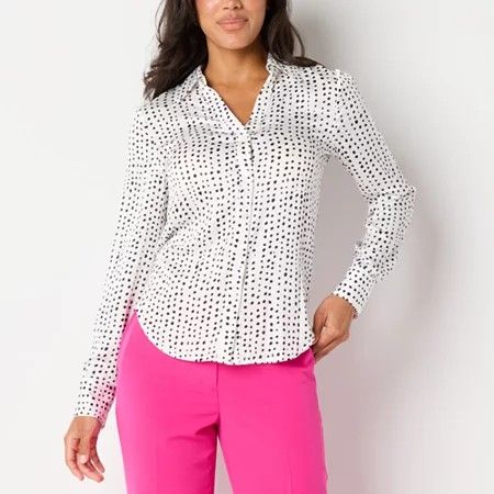 Photo 1 of Worthington Womens Long Sleeve Regular Fit Button-Down Shirt, Small, White
