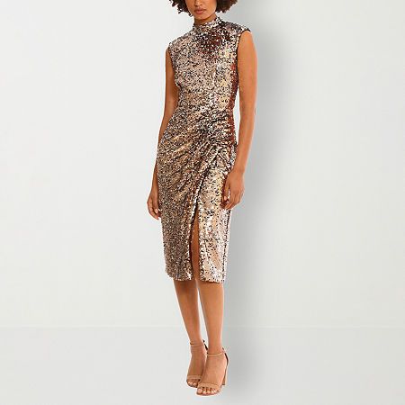 Photo 1 of Clover and Sloane Womens Sleeveless Sequin MIDI Sheath Dress, 4, Yellow