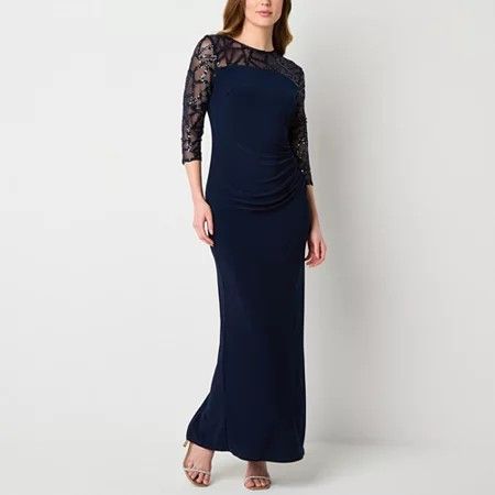 Photo 1 of Brianna Milay Womens Embellished 3/4 Sleeve Evening Gown, 10, Blue

