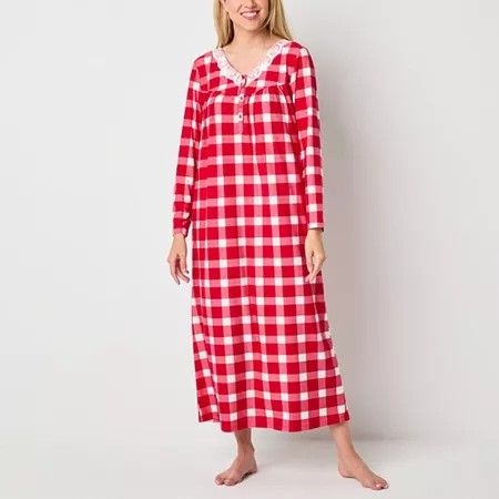 Photo 1 of Adonna Womens Long Sleeve V Neck Nightgown, X-large, Red
