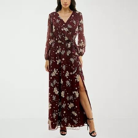 Photo 1 of Premier Amour Womens Long Sleeve Floral Maxi Dress, 2, Red

