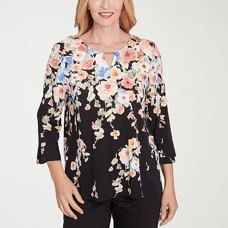 Photo 1 of Alfred Dunner Classics Womens Crew Neck 3/4 Sleeve T-Shirt, X-large, Black
