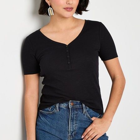 Photo 1 of A.n.a Womens Short Sleeve Ribbed Henley Shirt, Small, Black
