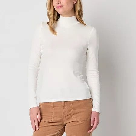 Photo 1 of A.n.a Womens Mock Neck Long Sleeve T-Shirt, Large, White
