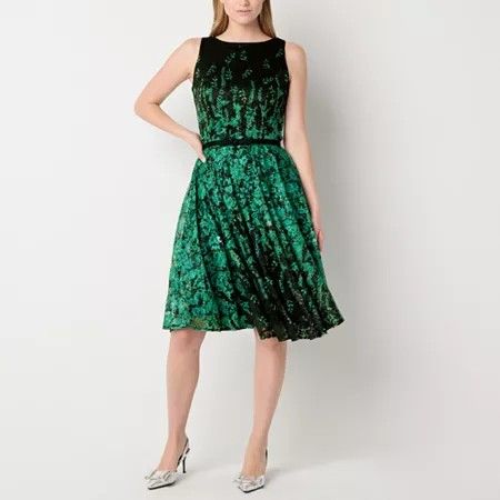 Photo 1 of Danny & Nicole Womens Sleeveless Floral Lace Fit + Flare Dress, 16, Green
