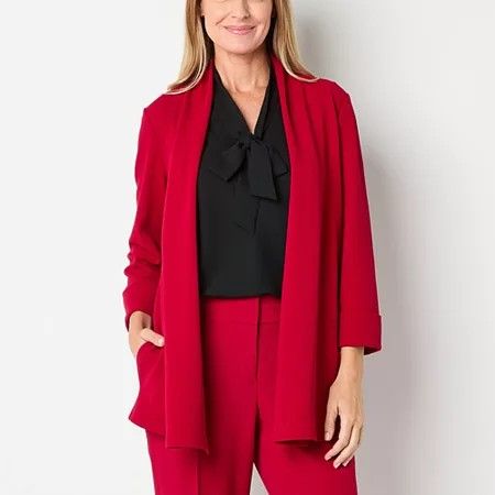 Photo 1 of Black Label by Evan-Picone Womens Long Sleeve Open Front Cardigan, Large, Red
