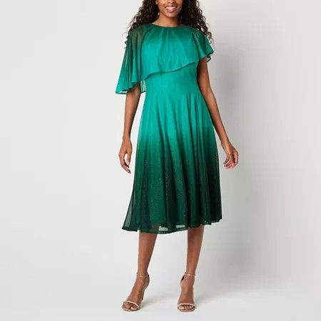 Photo 1 of Danny & Nicole Womens Short Sleeve Ombre MIDI Cape Fit + Flare Dress, 16, Green