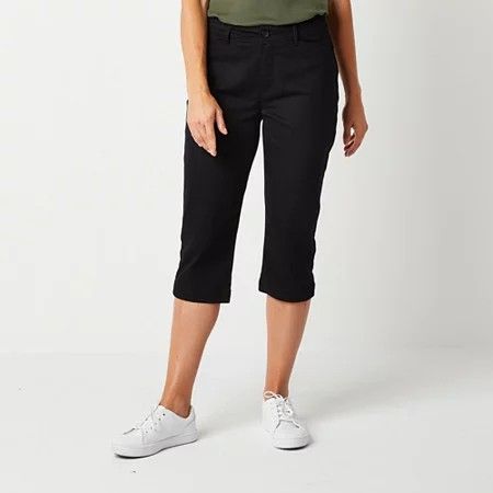 Photo 1 of St. John's Bay Secretly Slender Womens Slim Mid Rise Regular Fit Capri Pant, 18 Petite, Black