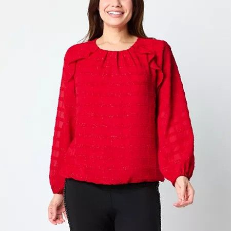 Photo 1 of Liz Claiborne Womens Round Neck Long Sleeve Blouse, Xx-large, Red
