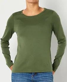 Photo 1 of St. John's Bay Womens Tall Crew Neck Long Sleeve T-Shirt Oak Moss Size xxlt