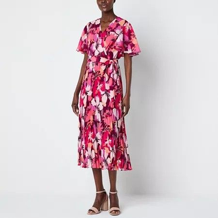 Photo 1 of Liz Claiborne Womens Short Sleeve Floral MIDI Wrap Dress, X-large, Red
