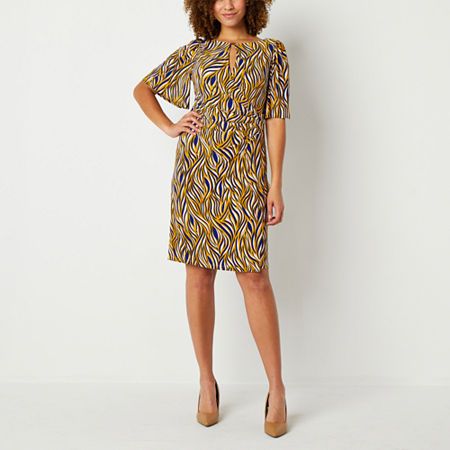 Photo 1 of Black Label by Evan-Picone Short Sleeve Sheath Dress, 6, Yellow
