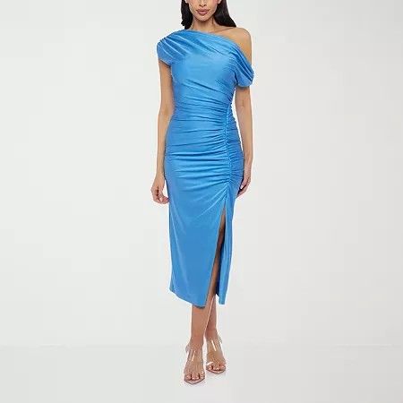 Photo 1 of Premier Amour Womens One Shoulder Short Sleeve MIDI Sheath Dress, 6, Blue