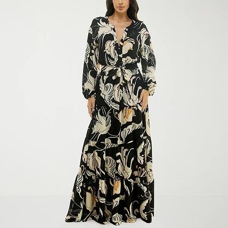 Photo 1 of Premier Amour Womens Long Sleeve Floral Maxi Dress, 4, Black
