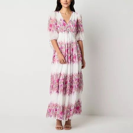 Photo 1 of Melonie T Womens Elbow Sleeve Floral Maxi Dress, 8, White

