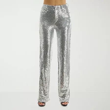 Photo 1 of Premier Amour Sequin Straight Fit Flare Trouser, Medium, Silver
