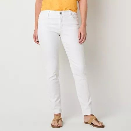 Photo 1 of Liz Claiborne Womens Sara Mid Rise Slim Fit, Skinny Leg Jean, 14, White
