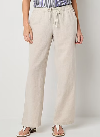 Photo 1 of Liz Claiborne Linen Womens Wide Leg Mid Rise Loose Fit Tall Drawstring Pant Medium Tall