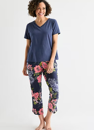 Photo 1 of Liz Claiborne Womens V-Neck Short Sleeve 2-pc. Pajama Sets Petite Small