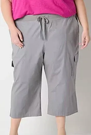 Photo 1 of St. John's Bay Cargo Womens Straight Mid Rise Regular Fit Plus Capri Pant gray  2x
