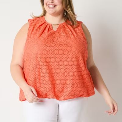 Photo 1 of Liz Claiborne Plus Womens Keyhole Neck Sleeveless Blouse Coral Size 1x