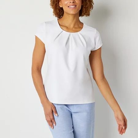 Photo 1 of Liz Claiborne Texture Tee Womens Round Neck Short Sleeve Blouse, Small, White