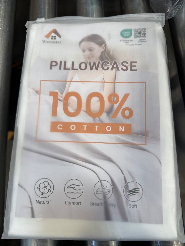 Photo 1 of Warmstar Cotton Pillow Cases Standard Size Set of 2, 600 Thread Count Pillowcases 20x26 Inches, Soft Long Staple Cotton Pillowcases Breathable with Envelope Closure,White