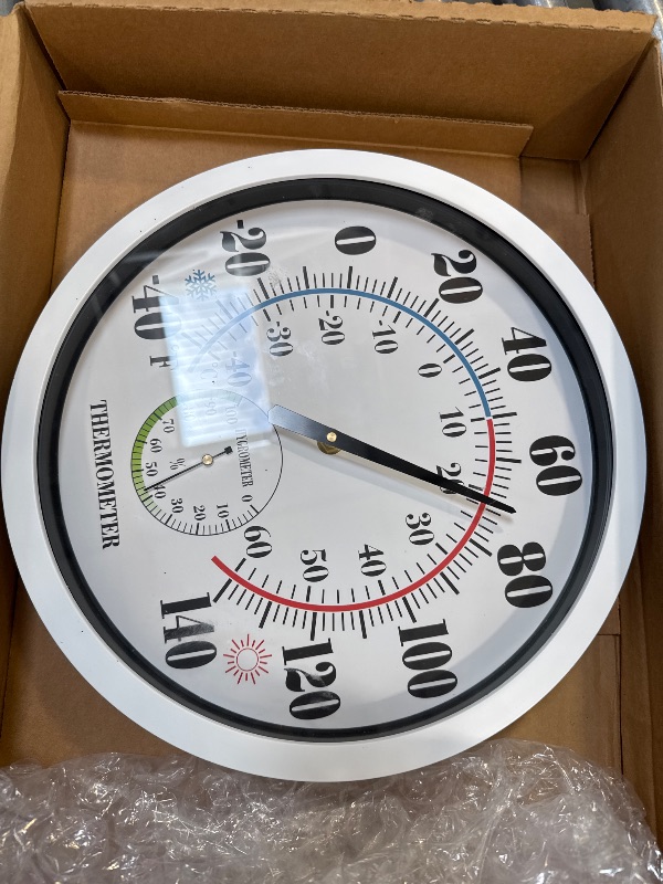 Photo 1 of Indoor Outdoor Thermometer Large Numbers 12 Inch Wall Weather Thermometer Hanging Garden Decor Hygrometer No Battery Needed (White)
