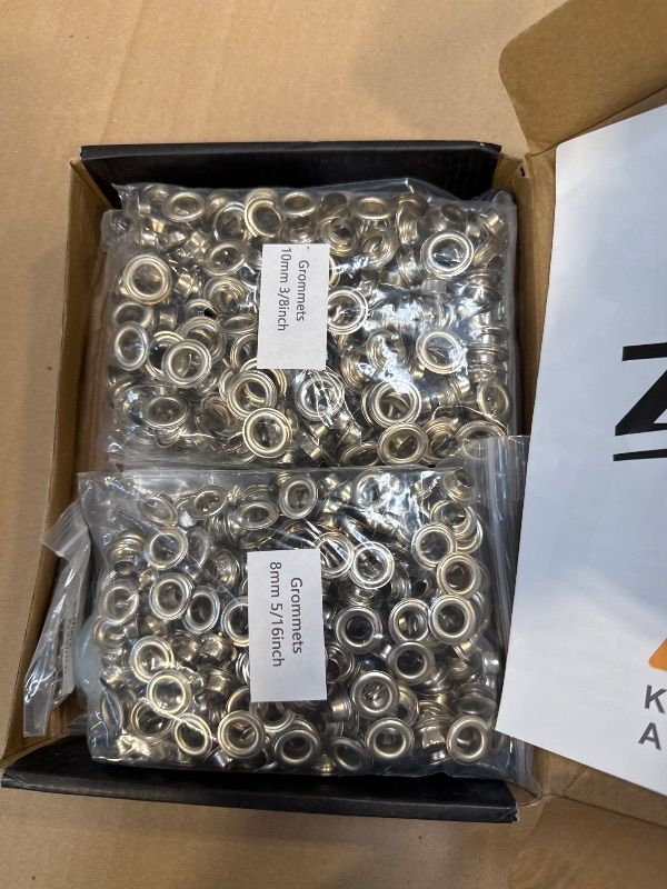 Photo 1 of ZONGLAN Grommet Tool Kit, Eyelet Tool Multi-Purpose Handheld Manual Hole Punch Rivet Press Plier Crimper 3 Interchangeable Dies with 900 Set 7/32" 5/16" 3/8" Metal Grommets Washers